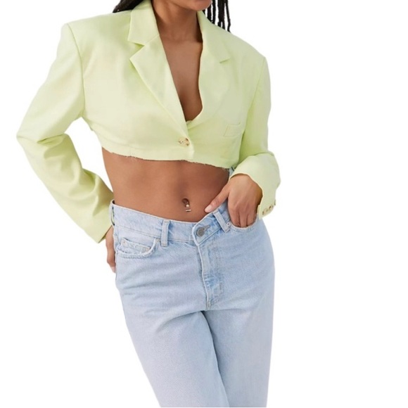 UO Daisy Cropped Blazer Lime Size L - Picture 3 of 4